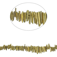 Natural Plating Quartz Beads, Nuggets, gold color plated, 13x4x5mm-46x4x7mm, Hole:Approx 1mm, Approx 84PCs/Strand, Sold Per Approx 16.1 Inch Strand