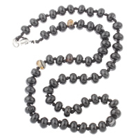 agate noire collier, avec corde en nylon, Alliage de zinc fermoir homard, rondelle, 8x5mm, Vendu par Environ 18 pouce brin