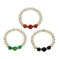 Freshwater Cultured Pearl Bracelet Freshwater Pearl with rhinestone brass spacer & Agate Button natural white 8-9mm 10mm 12mm Sold Per Approx 6.5 Inch Strand