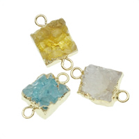 Druzy Connector, Ice Quartz Agate, with Brass, Rectangle, gold color plated, druzy style & 1/1 loop, mixed colors, 15x21mm-18x24mm, Hole:Approx 2mm, 6PCs/Bag, Sold By Bag