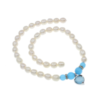 Freshwater Pearl Necklace Component with Dyed Jade & Brass Heart natural with rhinestone blue 8-9mm 8mm 10mm Approx 0.8mm Sold Per Approx 15.7 Inch Strand