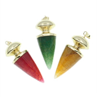 Crackle Agate Pendant, with Brass, gold color plated, mixed colors, 20x55mm, Hole:Approx 5x8mm, 5PCs/Bag, Sold By Bag