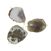 Agate Connector, with Brass, gold color plated, mixed & 1/1 loop, 32x18x7mm, 55x31x10mm, Hole:Approx 3mm, 10PCs/Bag, Sold By Bag