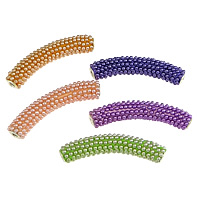 Brass Tube Beads, Clay Pave, with Resin Pearl & Brass, platinum color plated, more colors for choice, nickel, lead & cadmium free, 47x11mm, Hole:Approx 3mm, 20PCs/Lot, Sold By Lot