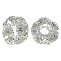 Rhinestone Brass Beads, Drum, platinum color plated, with rhinestone & large hole & hollow, nickel, lead & cadmium free, 15x18mm, Hole:Approx 6mm, 30PCs/Lot, Sold By Lot