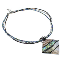 Abalone Shell Necklace, with Freshwater Shell & Glass Seed Beads & Resin, Tibetan Style lobster clasp, with 5cm extender chain, Rhombus, mosaic & 3-strand, 57x57x8mm, Sold Per Approx 17.5 Inch Strand