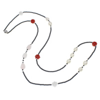 Пресноводные перлы ожерелье цепи свитера, Пресноводные жемчуги, с Кристаллы & Стеклянный бисер, латунь замок магнитный, натуральный, разноцветный, 10x10mm, 7-8mm, Продан через Приблизительно 29.5 дюймовый Strand