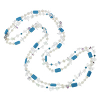 Пресноводные перлы ожерелье цепи свитера, Пресноводные жемчуги, с бирюза & Кристаллы & Природный кварцевый, латунь замок магнитный, натуральный, граненый & двунитевая, разноцветный, 6-7mm, 12x8x4mm, Продан через Приблизительно 29.5 дюймовый Strand