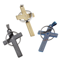 Stainless Steel Cross Pendants, Wrapped Cross, plated, Christian Jewelry & with letter pattern, more colors for choice, 30x52x2mm, Hole:Approx 4x8mm, 10PCs/Bag, Sold By Bag