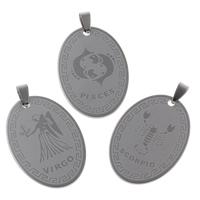 Stainless Steel Constellation Pendant, Flat Oval, with constellation symbols & different designs for choice, original color, 30x43x2mm, Hole:Approx 4x8mm, 10PCs/Bag, Sold By Bag