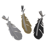 Stainless Steel Pendants, Feather, electrophoresis, more colors for choice, 17x48x2mm, Hole:Approx 4x8mm, 10PCs/Bag, Sold By Bag