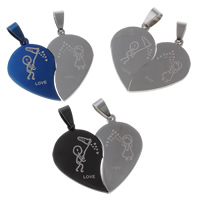 Stainless Steel Couple Pendants, Heart, word love, plated, for couple, more colors for choice, 37x34x2mm, Hole:Approx 4x8mm, 10Pairs/Bag, Sold By Bag