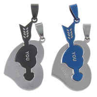 Stainless Steel Couple Pendants, Heart, word love, plated, for couple, more colors for choice, 23x45x2mm, Hole:Approx 4x8mm, 10Pairs/Bag, Sold By Bag