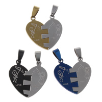 Stainless Steel Couple Pendants, Heart, word love, plated, for couple, more colors for choice, 29x29x2mm, Hole:Approx 4x8mm, 10Pairs/Bag, Sold By Bag
