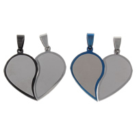 Stainless Steel Couple Pendants, Heart, plated, for couple, more colors for choice, 36x33x2mm, Hole:Approx 4x8mm, 10Pairs/Bag, Sold By Bag