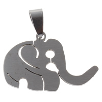 Stainless Steel Animal Pendants, Elephant, original color, 32x20x1.50mm, Hole:Approx 4x8mm, 10PCs/Bag, Sold By Bag