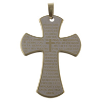 Stainless Steel Cross Pendants, gold color plated, Christian Jewelry & with letter pattern, 39x55x1.50mm, Hole:Approx 4x8mm, 10PCs/Bag, Sold By Bag