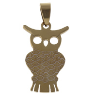 Stainless Steel Animal Pendants, Owl, gold color plated, 20x32x1.50mm, Hole:Approx 4x8mm, 10PCs/Bag, Sold By Bag