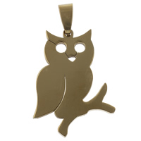 Stainless Steel Animal Pendants, Owl, gold color plated, 25x35x1.50mm, Hole:Approx 4x8mm, 10PCs/Bag, Sold By Bag