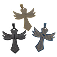 Stainless Steel Cross Pendants, Angel Wing Cross, plated, Christian Jewelry & with letter pattern, more colors for choice, 40x47x1.50mm, Hole:Approx 4x8mm, 10PCs/Bag, Sold By Bag