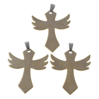 Stainless Steel Cross Pendants, Angel Wing Cross, plated, different designs for choice, 39x46x1.50mm, Hole:Approx 4x8mm, 10PCs/Bag, Sold By Bag