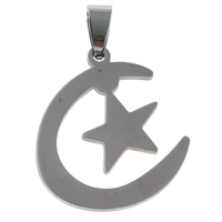 Stainless Steel Pendants, Moon and Star, original color, 27x32x1.50mm, Hole:Approx 4x8mm, 10PCs/Bag, Sold By Bag