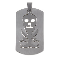 Stainless Steel Pendants, Rectangle, with skull pattern, original color, 24x43x1.50mm, Hole:Approx 4x8mm, 10PCs/Bag, Sold By Bag