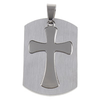 Stainless Steel Pendants, Rectangle, original color, 25x39x1.50mm, Hole:Approx 4x8mm, 10PCs/Bag, Sold By Bag