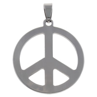 Bijoux pendentifs en acier inoxydable , Logo de la paix, couleur originale, 36x40x1.50mm, Trou:Environ 4x8mm, 10PC/sac, Vendu par sac