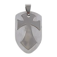Stainless Steel Pendants, Shield, original color, 21x34x1.50mm, Hole:Approx 4x8mm, 10PCs/Bag, Sold By Bag