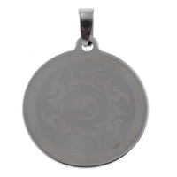 Stainless Steel Pendants, Flat Round, ying yang, original color, 34x38x1.50mm, Hole:Approx 5x9mm, 10PCs/Bag, Sold By Bag