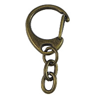 Tibetan Style Key Clasp, antique bronze color plated, with extender chain, nickel, lead & cadmium free, 19x24x2.5mm, 6x9x1.5mm, 100PCs/Lot, Sold By Lot