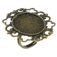 Brass Bezel Ring Base, Flower, antique bronze color plated, adjustable, nickel, lead & cadmium free, 32mm, Inner Diameter:Approx 15.4x19mm, US Ring Size:6.5, 50PCs/Lot, Sold By Lot