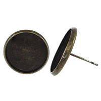 Messing Ohrring-Bolzen -Komponente, flache Runde, antike Bronzefarbe plattiert, frei von Nickel, Blei & Kadmium, 18x18x2mm, 0.8mm, Innendurchmesser:ca. 16mm, 100PCs/Menge, verkauft von Menge