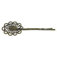 Brass Hair Clip Findings, Flower, antique bronze color plated, nickel, lead & cadmium free, 67x19x5mm, 100PCs/Lot, Sold By Lot