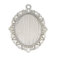 Tibetan Style Pendant Cabochon Setting, Flat Oval, platinum color plated, nickel, lead & cadmium free, 29.50x39x1.50mm, Hole:Approx 2mm, Inner Diameter:Approx 18x25mm, 100PCs/Lot, Sold By Lot