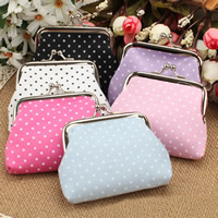 Cotton Coin Purse, with Iron, platinum color plated, with round spot pattern, mixed colors, 90x80mm, 100PCs/Bag, Sold By Bag