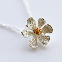 925 Sterling Silver Necklaces, with 2lnch extender chain, Flower, plated, oval chain & two tone, 14x12mm, Length:Approx 16 Inch, 10Strands/Lot, Sold By Lot