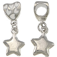 European Style Tibetan Style Dangle Beads, Star, platinum color plated, without troll & enamel, nickel, lead & cadmium free, 25mm, 10x13mm, 8x11mm, Hole:Approx 5mm, 50PCs/Lot, Sold By Lot