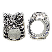 Zinc Alloy European perler, Owl, antik sølv farve forgyldt, uden trold, nikkel, bly & cadmium fri, 8x10x8mm, Hole:Ca. 4.5mm, 100pc'er/Lot, Solgt af Lot