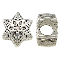 Zinc Alloy European perler, Snowflake, antik sølv farve forgyldt, uden trold, nikkel, bly & cadmium fri, 9x11x7mm, Hole:Ca. 4.5mm, 100pc'er/Lot, Solgt af Lot
