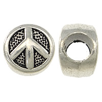 Tibetan Style European Beads, Peace Logo, antique silver color plated, without troll, nickel, lead & cadmium free, 10x7mm, Hole:Approx 5mm, 100PCs/Lot, Sold By Lot