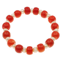Natural Coral Bracelet, with Freshwater Pearl, Rondelle, 7-8mm, 11x13mm, Sold Per Approx 7.5 Inch Strand