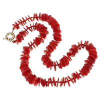 Natürliche Koralle Halskette, Messing Federring Verschluss, flache Runde, rot, 12x2mm, verkauft per ca. 20.5 ZollInch Strang