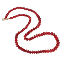 Natürliche Koralle Halskette, Messing Karabinerverschluss, Rondell, rot, 7x5mm, verkauft per ca. 18 ZollInch Strang