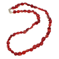 Natürliche Koralle Halskette, Messing Karabinerverschluss, rot, 7x9mm, verkauft per ca. 16.5 ZollInch Strang