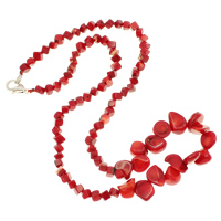 Natural Coral Necklace, brass lobster clasp, red, 10x6x4mm-13x8x4mm, Sold Per Approx 17.5 Inch Strand