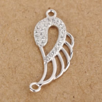 925 Sterling Silver, Wing Shape, micro pave cubic zirconia & 1/1 loop & hollow, 10x25mm, Hole:Approx 1-2mm, 20PCs/Lot, Sold By Lot
