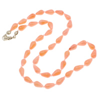 Natürliche Koralle Halskette, Messing Karabinerverschluss, Tropfen, orange, 6x10mm, verkauft per ca. 17.5 ZollInch Strang