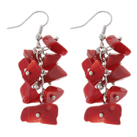 Natural Coral Drop Earring, med Messing, rød, 17x55mm, 5par/Bag, Solgt af Bag